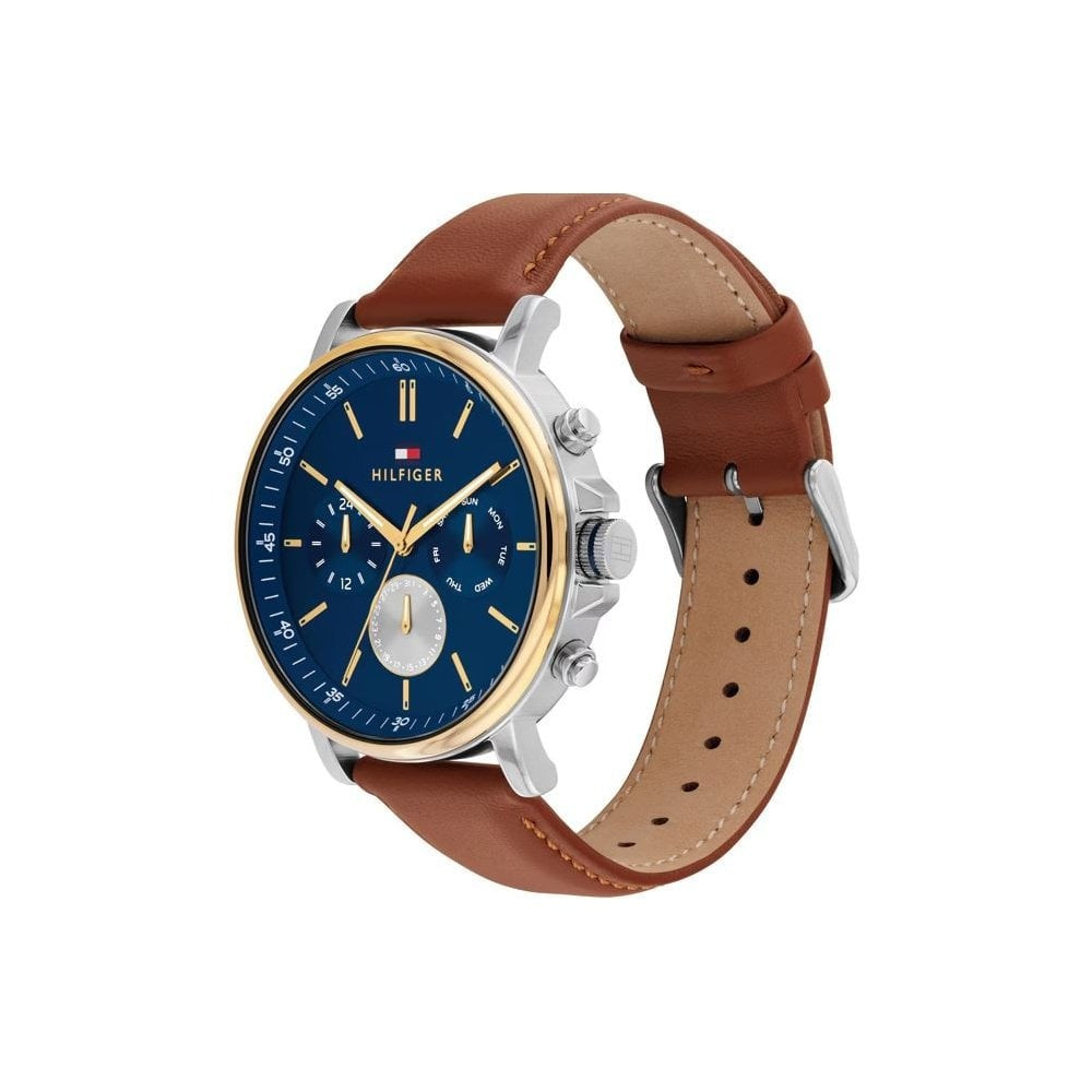Tommy Hilfiger Tyson Chronograph Blue Dial Gents Brown Leather Watch