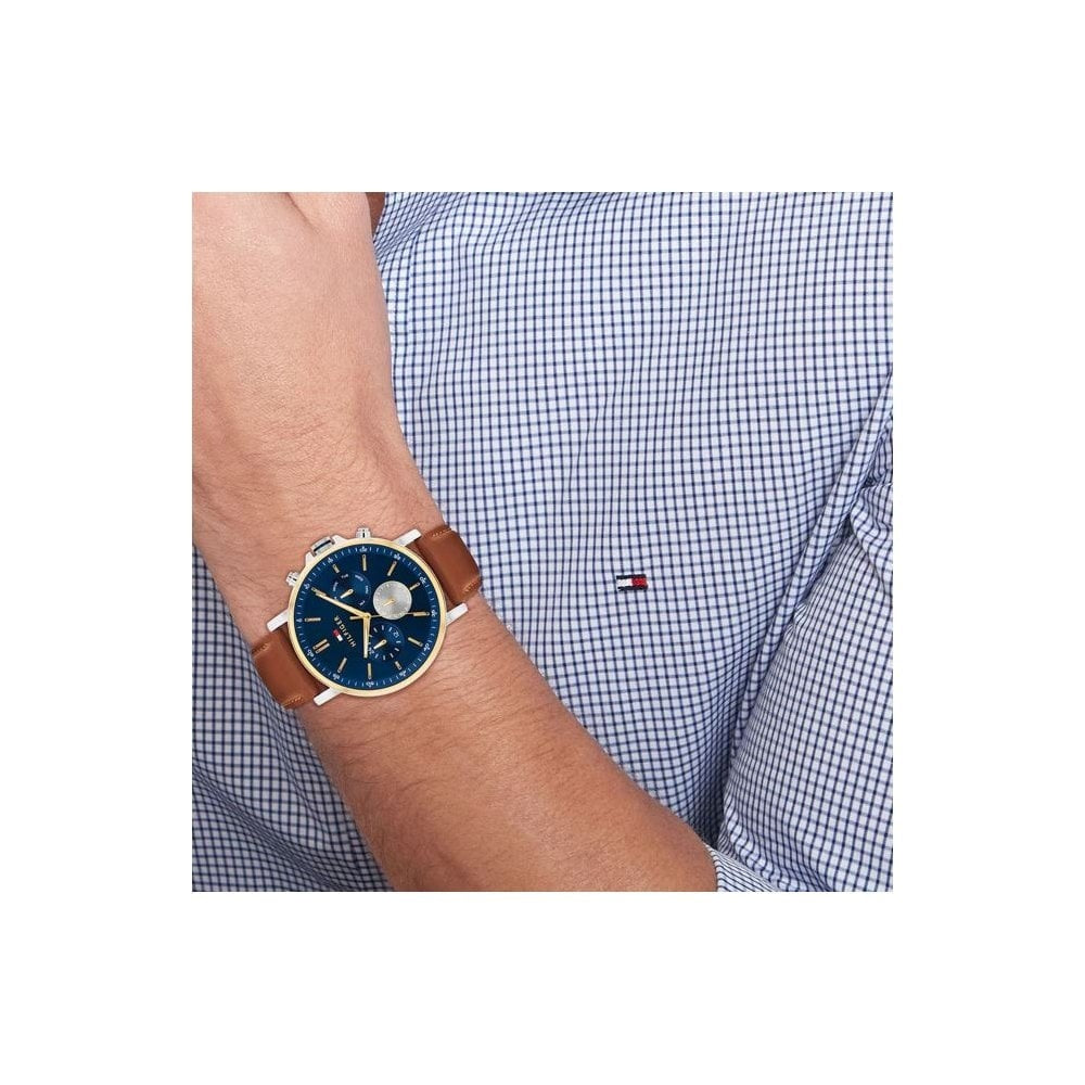 Tommy Hilfiger Tyson Chronograph Blue Dial Gents Brown Leather Watch
