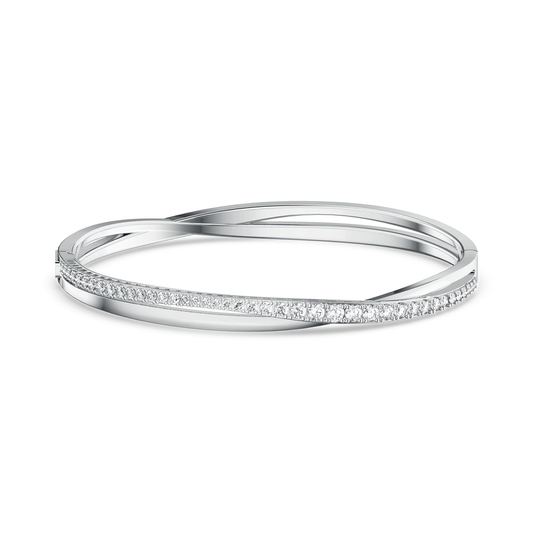 Twist bangle, White, Rhodium plated