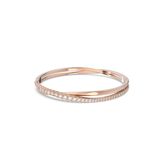 Twist bracelet, White, Rose gold-tone plated