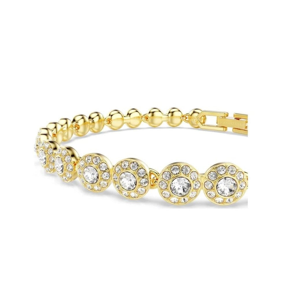 UNA ANGELIC NECKLACE & BRACELET SET, WHITE ROUND CRYSTALS, GOLD PLATED