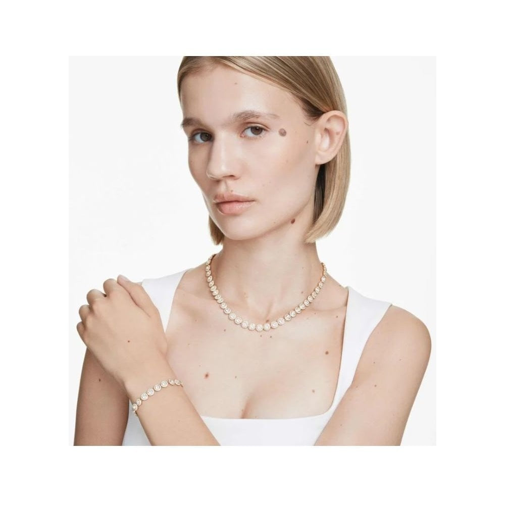 UNA ANGELIC NECKLACE & BRACELET SET, WHITE ROUND CRYSTALS, GOLD PLATED