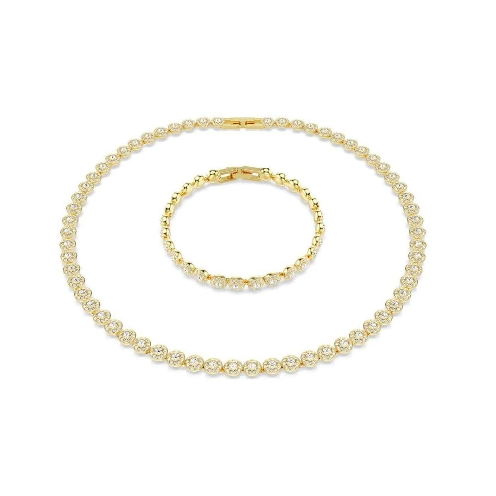 UNA ANGELIC NECKLACE & BRACELET SET, WHITE ROUND CRYSTALS, GOLD PLATED