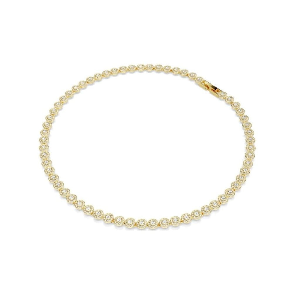 UNA ANGELIC NECKLACE & BRACELET SET, WHITE ROUND CRYSTALS, GOLD PLATED