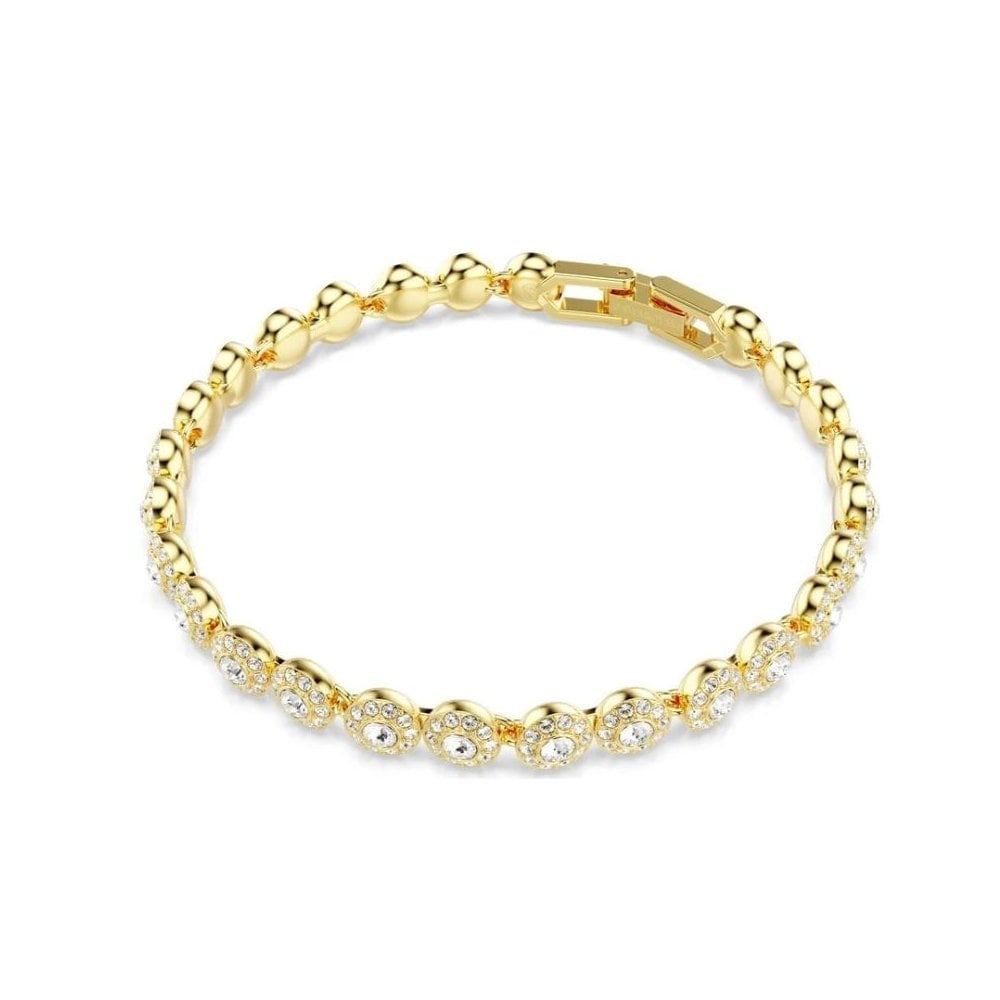 UNA ANGELIC NECKLACE & BRACELET SET, WHITE ROUND CRYSTALS, GOLD PLATED