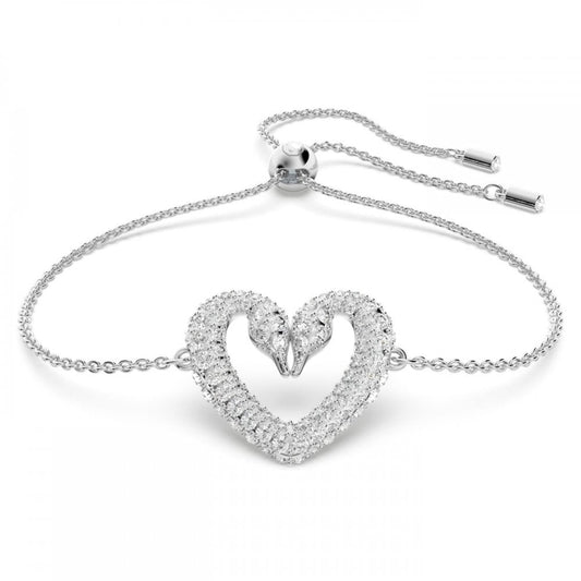 UNA DOUBLE SWAN HEART ADJUSTABLE BRACELET WITH CLEAR CRYSTALS