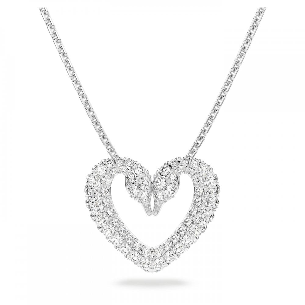 UNA DOUBLE SWAN HEART PENDANT WITH CLEAR CRYSTAL
