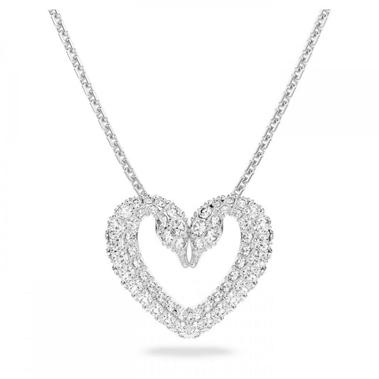UNA DOUBLE SWAN HEART PENDANT WITH CLEAR CRYSTAL