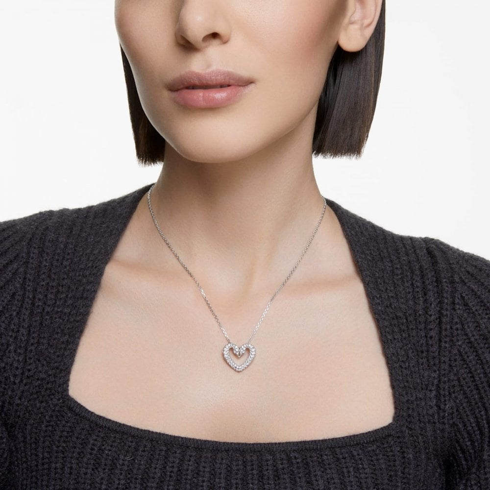 UNA DOUBLE SWAN HEART PENDANT WITH CLEAR CRYSTAL