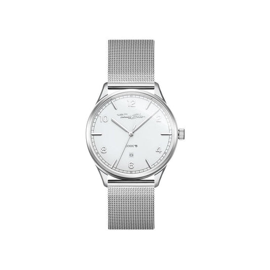 UNISEX "CODE TS" RECTRO SILVER WATCH, STAINLESS STEEL MESH BRACELET & CASE, WHITE DIAL, FLAT CASE & SLENDER BRACELET