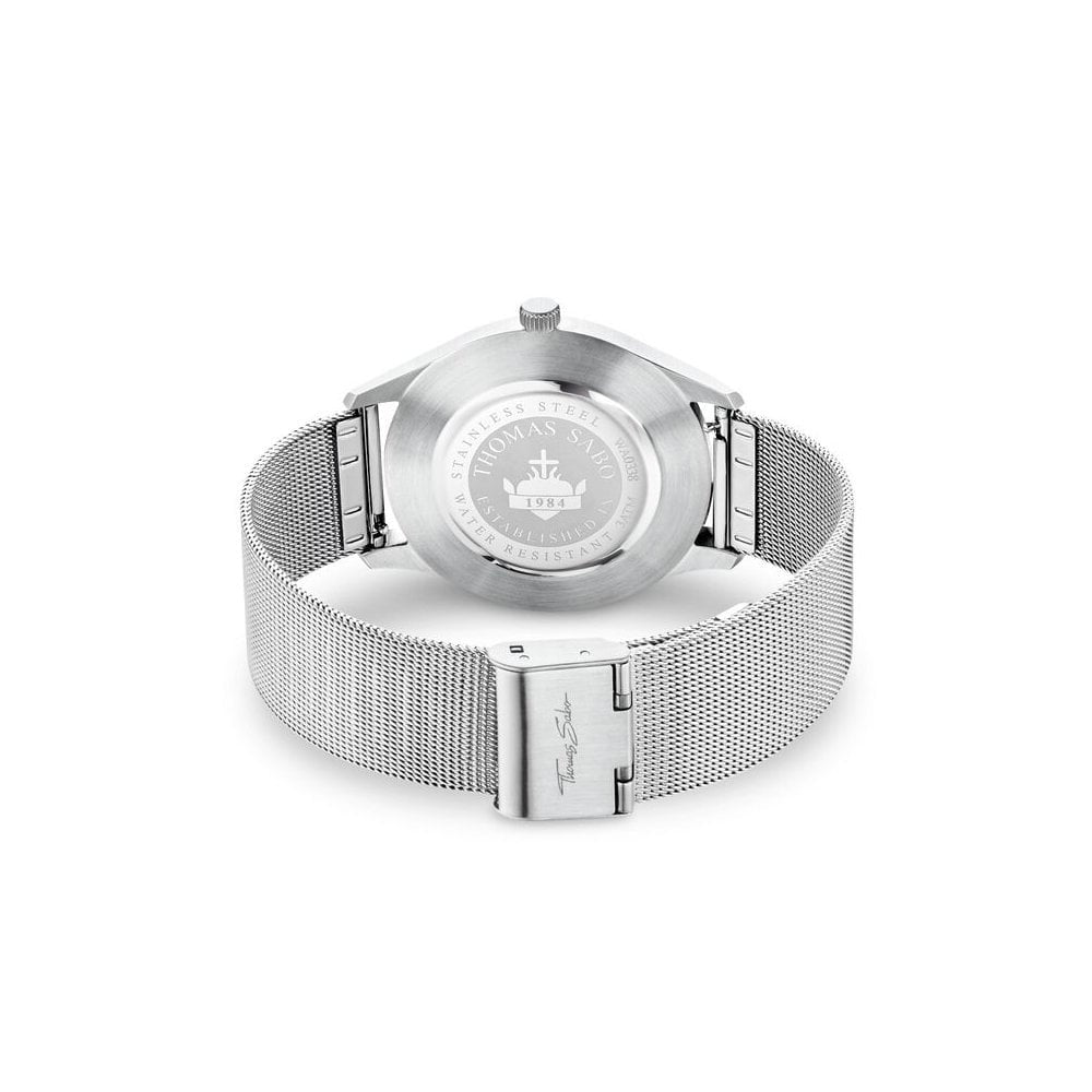 UNISEX "CODE TS" RECTRO SILVER WATCH, STAINLESS STEEL MESH BRACELET & CASE, WHITE DIAL, FLAT CASE & SLENDER BRACELET