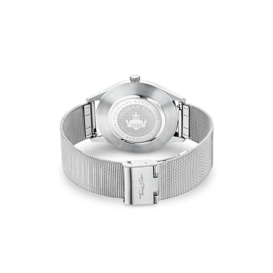 UNISEX "CODE TS" RECTRO SILVER WATCH, STAINLESS STEEL MESH BRACELET & CASE, WHITE DIAL, FLAT CASE & SLENDER BRACELET