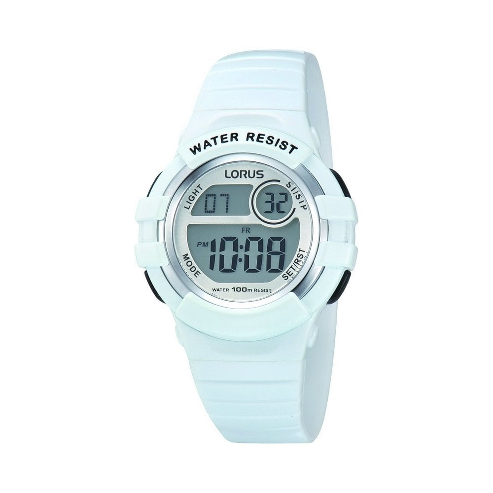 UNISEX LORUS SMALL DIGITAL WATCH WITH WHITE RUBBER STRAP
