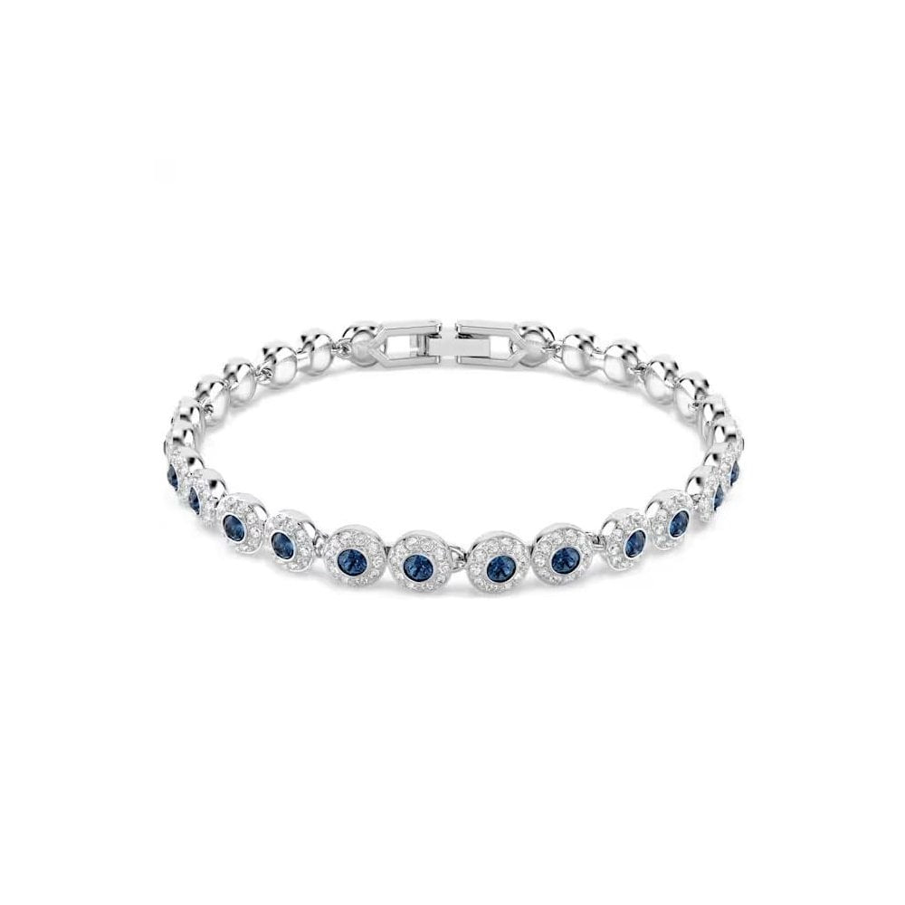 Una Angelic Tennis bracelet Round cut, Blue, Rhodium plated