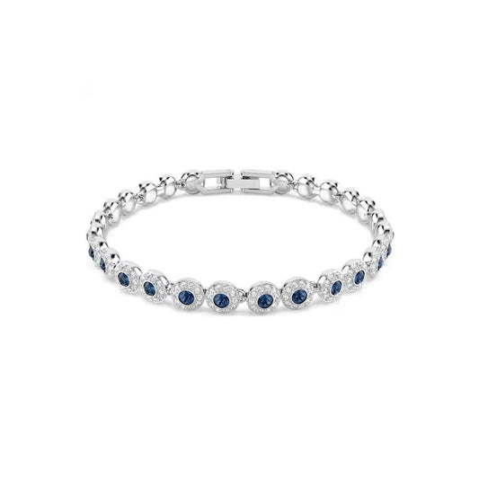 Una Angelic Tennis bracelet Round cut, Blue, Rhodium plated