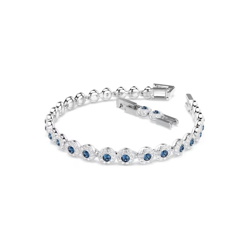 Una Angelic Tennis bracelet Round cut, Blue, Rhodium plated