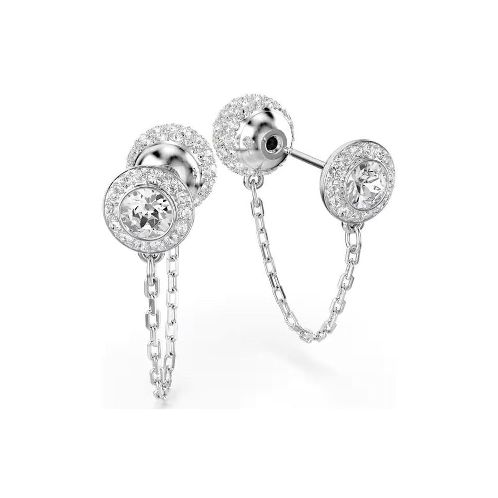 Una Angelic drop earrings Round cut, White, Rhodium plated