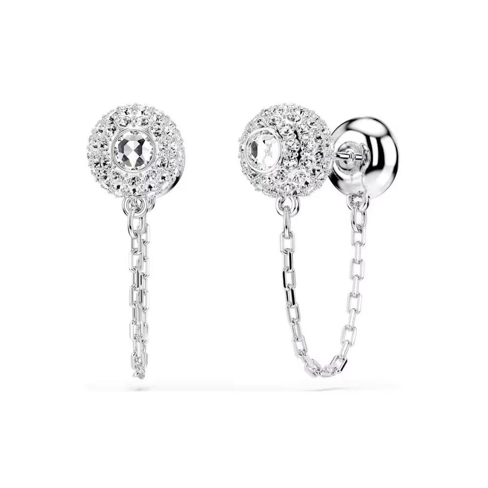 Una Angelic drop earrings Round cut, White, Rhodium plated