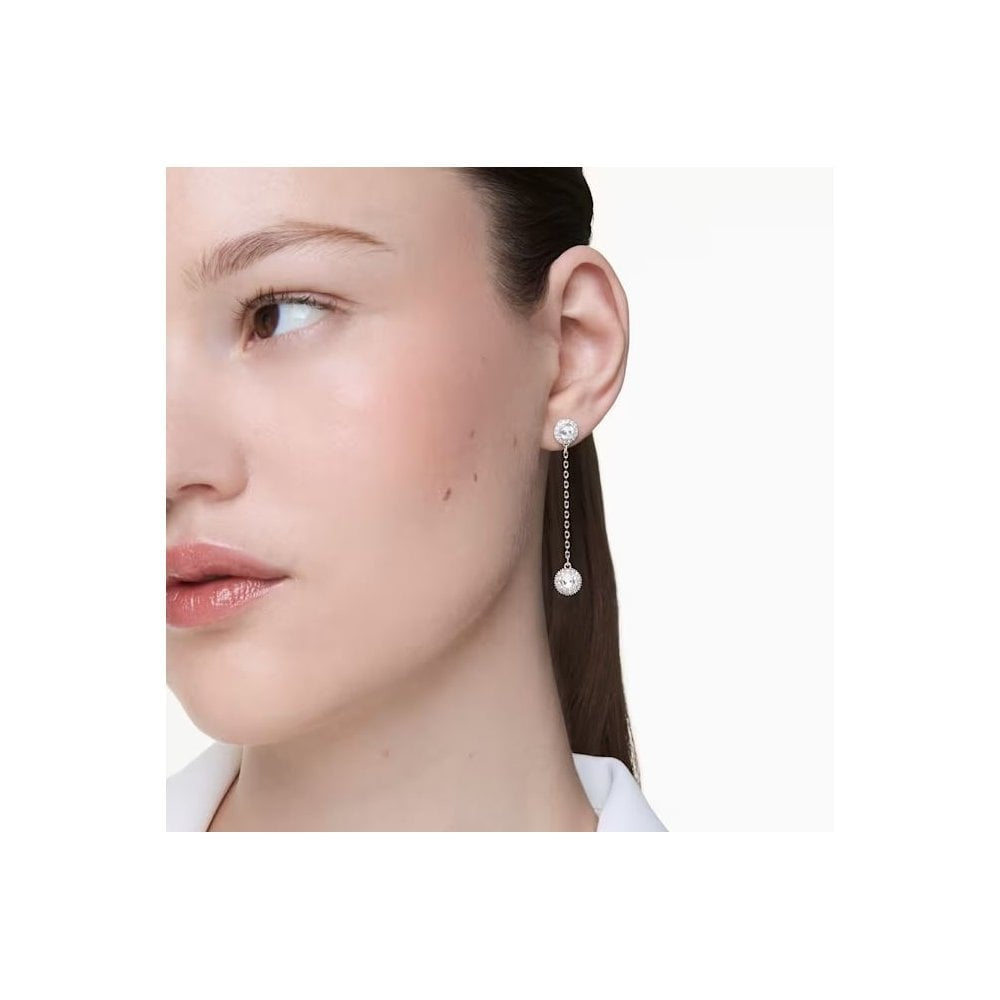 Una Angelic drop earrings Round cut, White, Rhodium plated