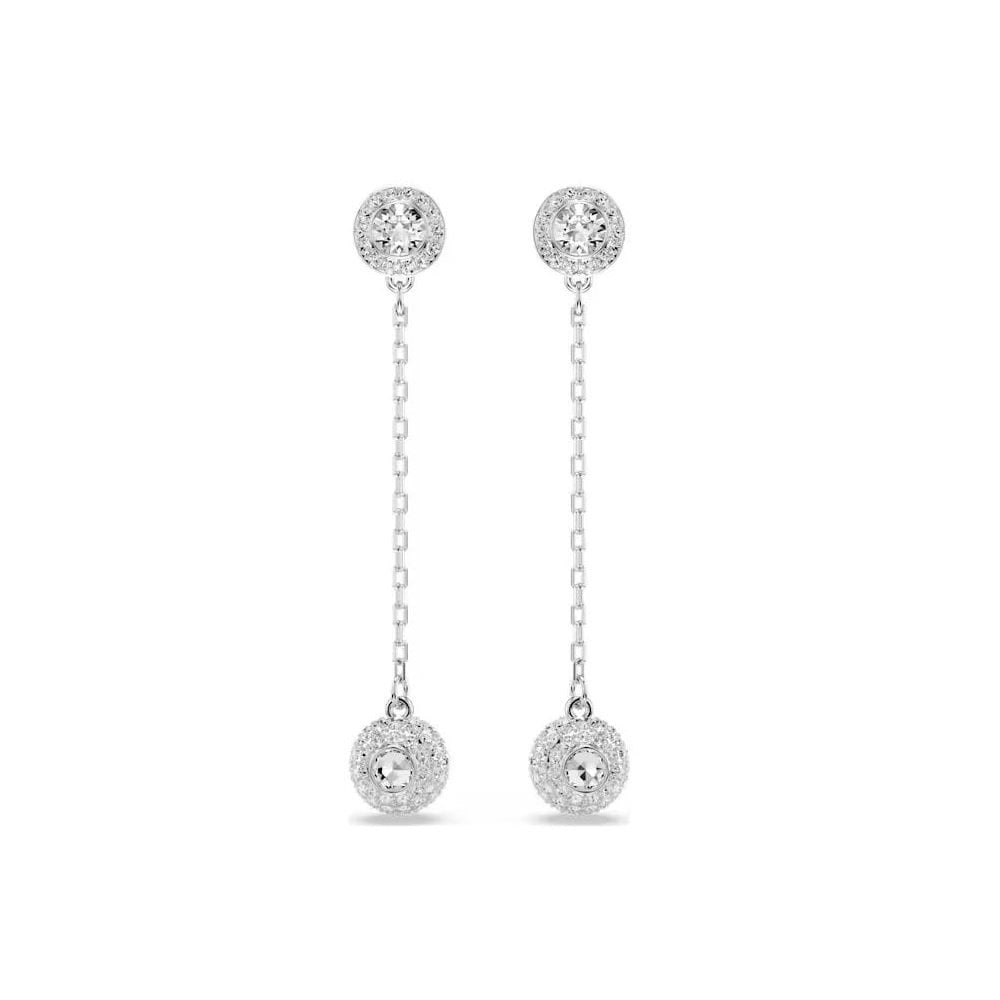 Una Angelic drop earrings Round cut, White, Rhodium plated
