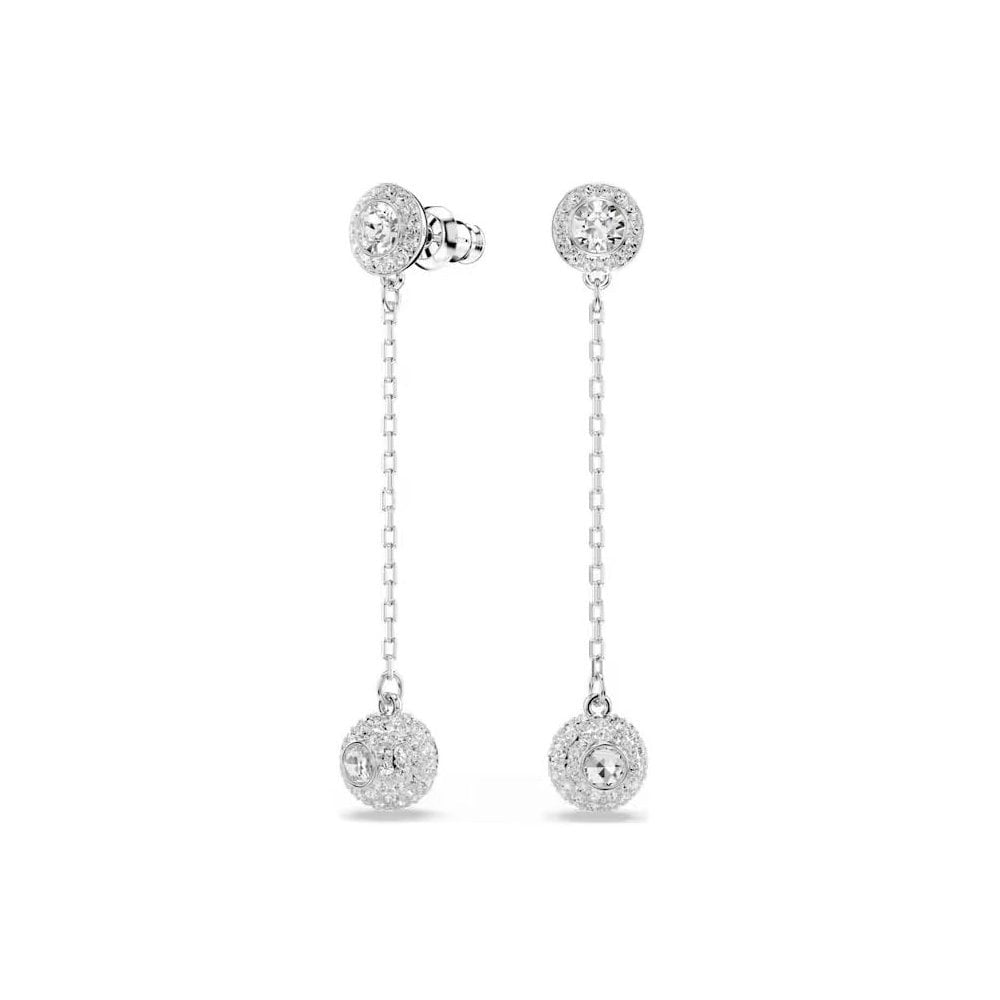 Una Angelic drop earrings Round cut, White, Rhodium plated