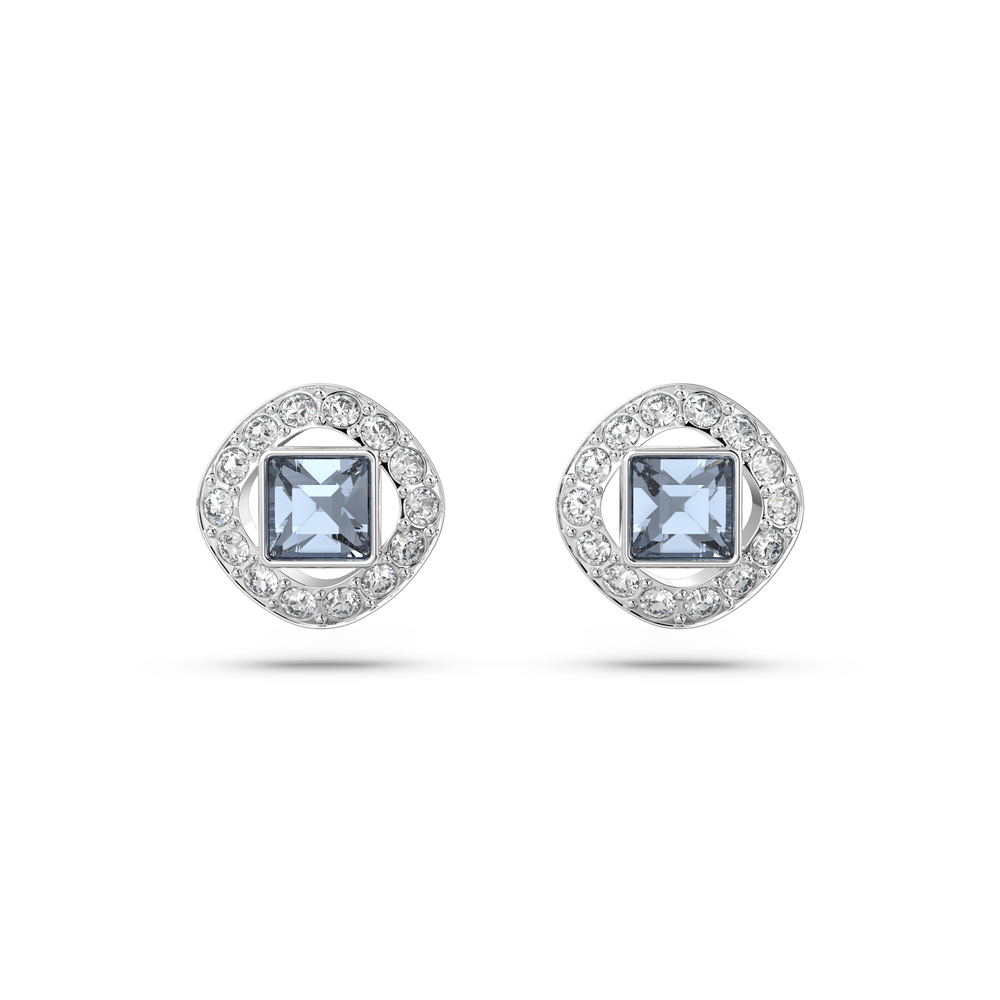 Una Angelic stud earrings Square cut, Blue, Rhodium plated