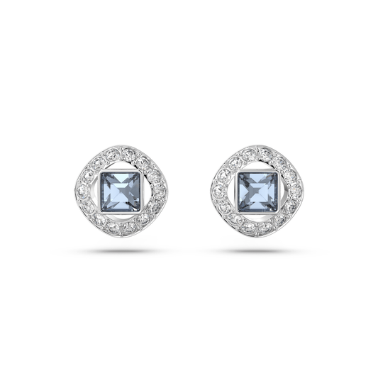 Una Angelic stud earrings Square cut, Blue, Rhodium plated