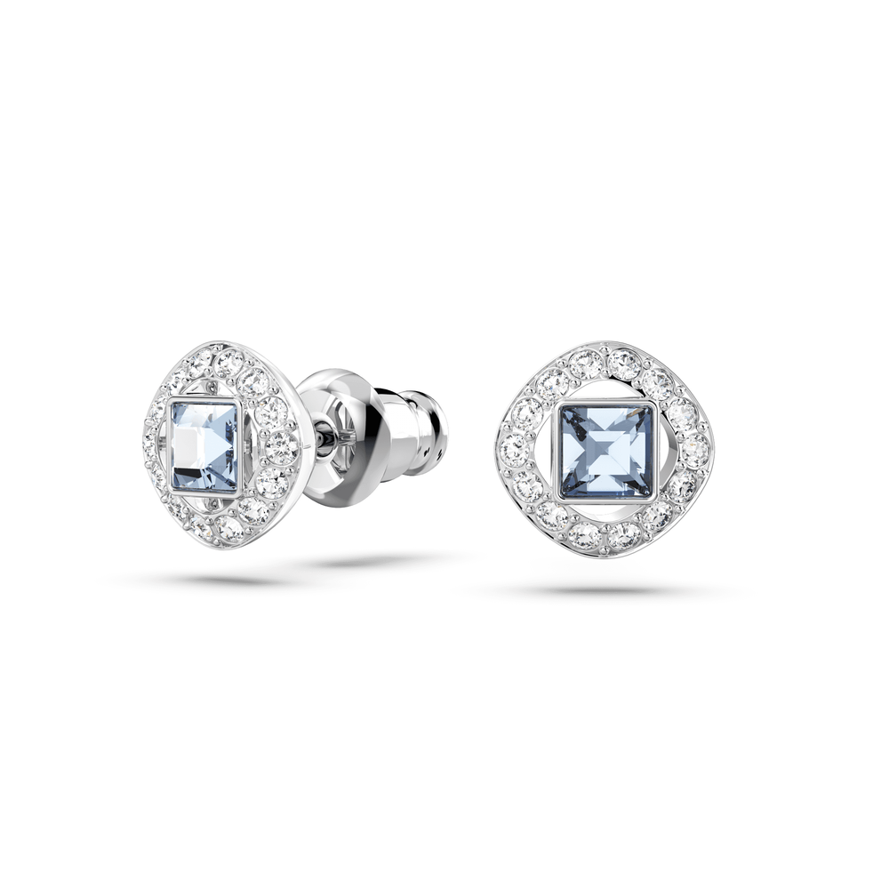 Una Angelic stud earrings Square cut, Blue, Rhodium plated