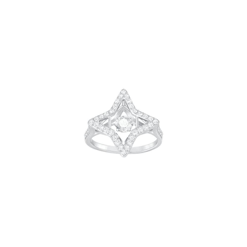 Una ring, Star, White, Rhodium plated