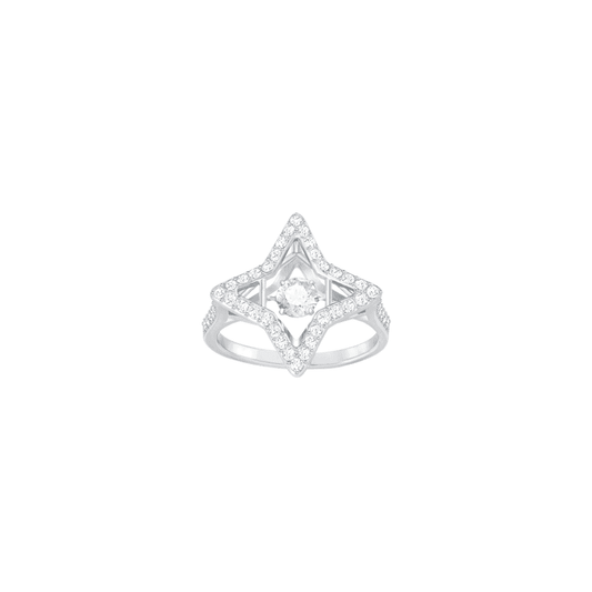 Una ring, Star, White, Rhodium plated