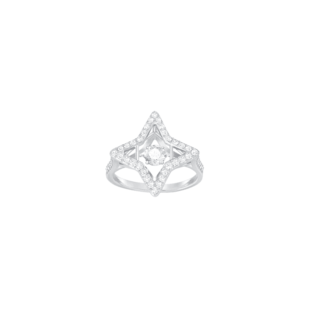 Una ring, Star, White, Rhodium plated