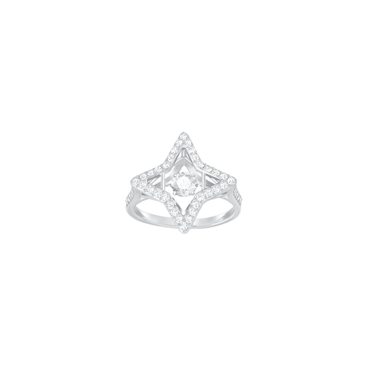 Una ring, Star, White, Rhodium plated
