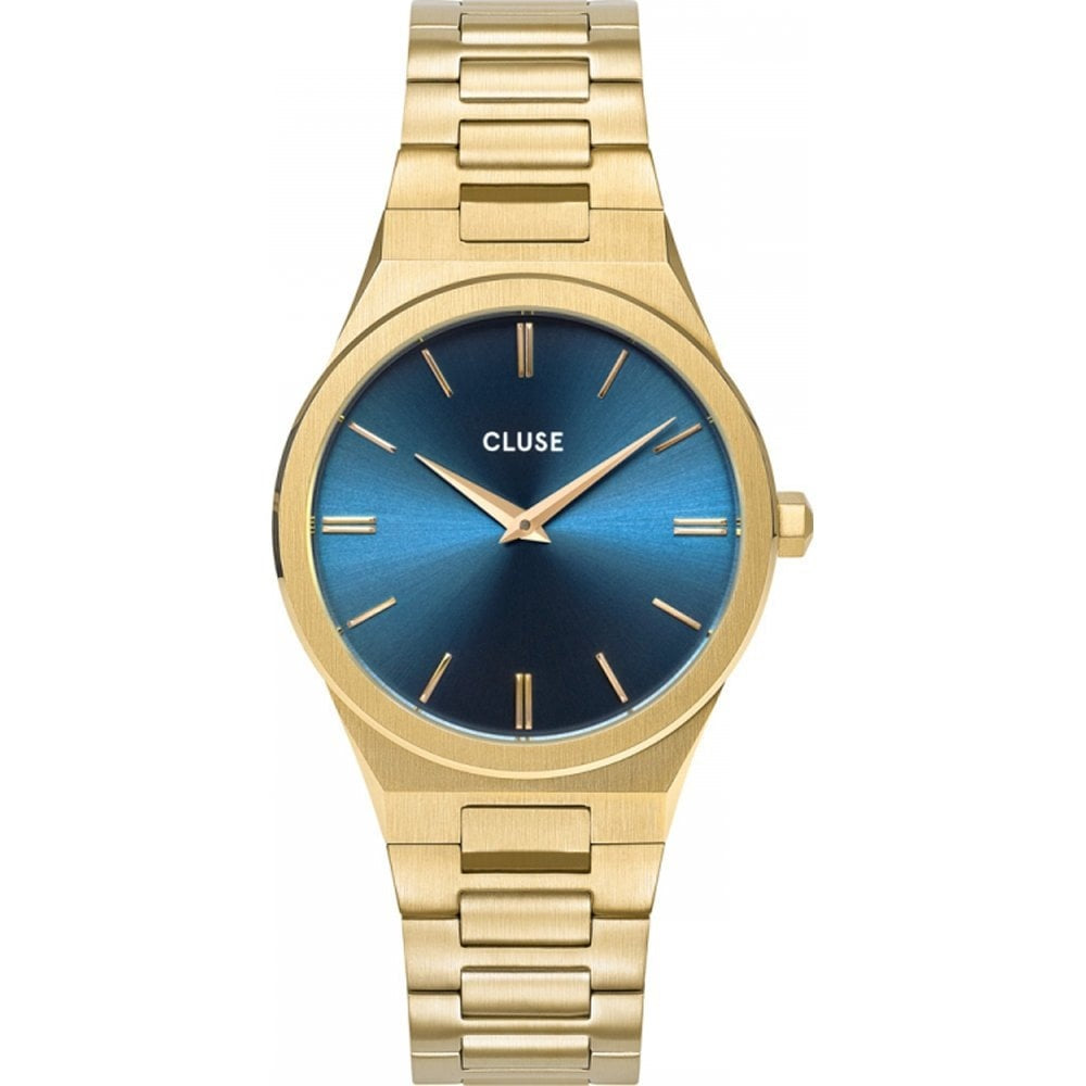 VIGOUREUX X ANKA GOLD STAINLESS STEEL SLEEK BRACELET WATCH WITH BLUE DIAL