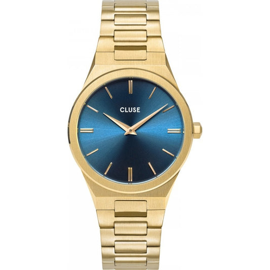 VIGOUREUX X ANKA GOLD STAINLESS STEEL SLEEK BRACELET WATCH WITH BLUE DIAL