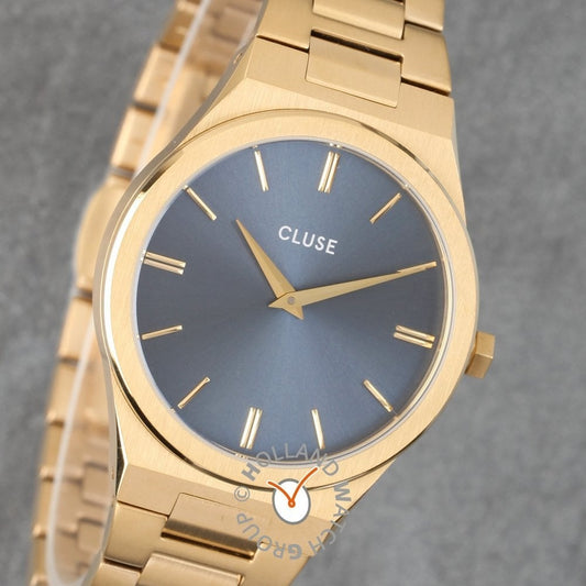 VIGOUREUX X ANKA GOLD STAINLESS STEEL SLEEK BRACELET WATCH WITH BLUE DIAL