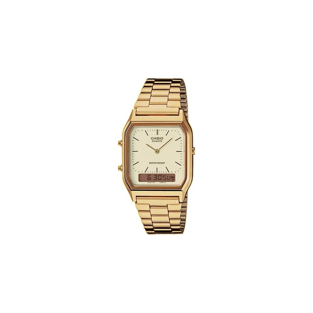 VINTAGE GOLD STAINLESS STEEL ANALOGUE & DIGITAL WATCH
