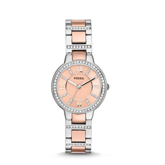 VIRGINIA TWO-TONE ROSE GOLD & STAINLESS STEEL BRACELET WATCH WITH CZ EMBELLISHMENT ON THE DIAL & ON THE BRACELET
