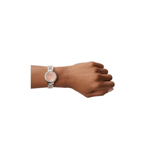 VIRGINIA TWO-TONE ROSE GOLD & STAINLESS STEEL BRACELET WATCH WITH CZ EMBELLISHMENT ON THE DIAL & ON THE BRACELET