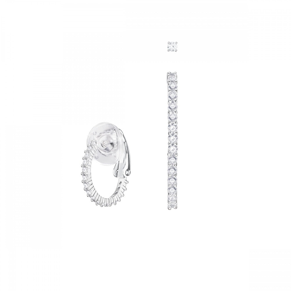 VITTORE 1 HOOP & 1 DROP EARRINGS - WHITE SWAROVSKI CRYSTAL - RHODIUM PLATING