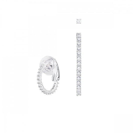 VITTORE 1 HOOP & 1 DROP EARRINGS - WHITE SWAROVSKI CRYSTAL - RHODIUM PLATING