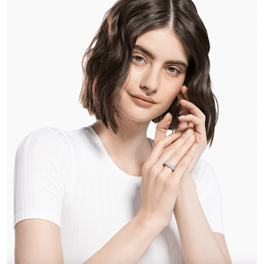 VITTORE PEAR RING, WHITE SWAROVSKI CRYSTALS, RHODIUM PLATED