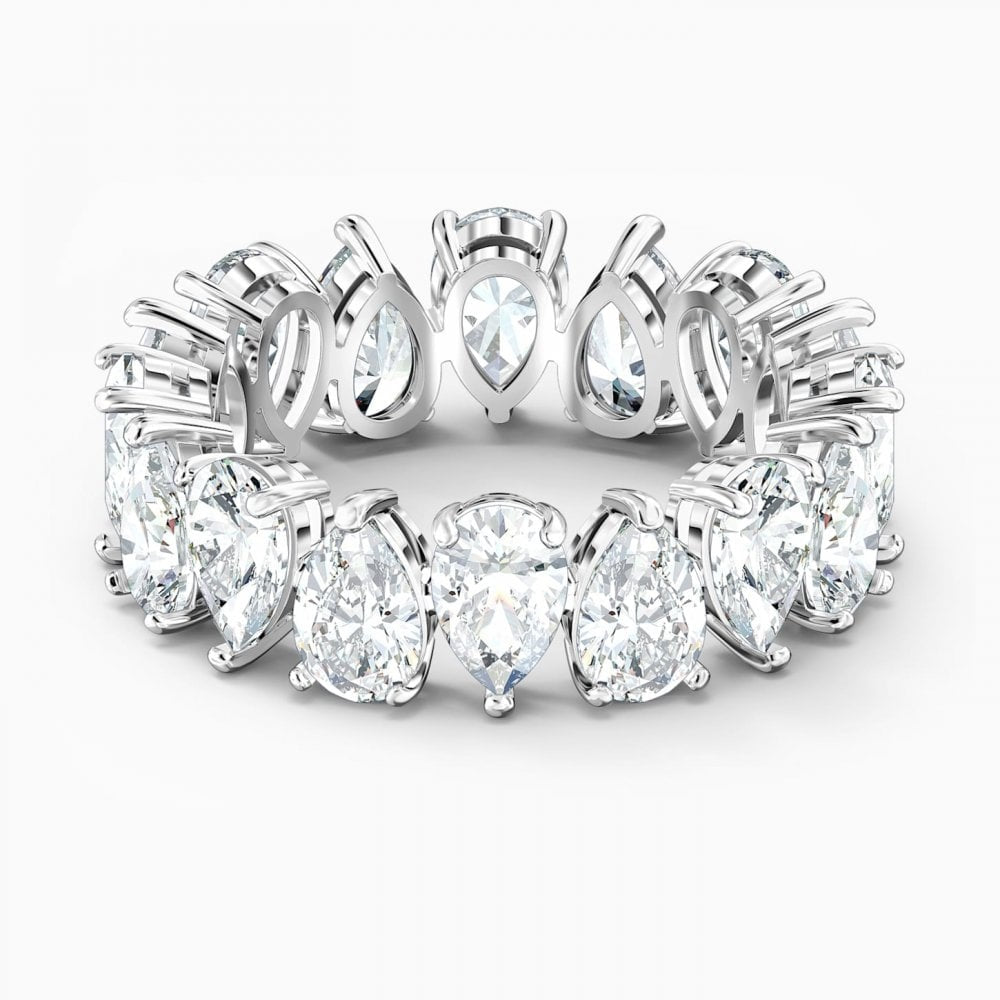 VITTORE PEAR RING, WHITE SWAROVSKI CRYSTALS, RHODIUM PLATED