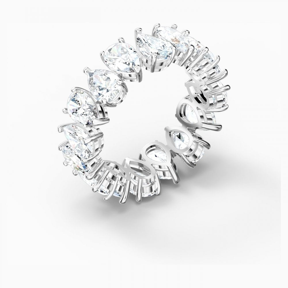 VITTORE PEAR RING, WHITE SWAROVSKI CRYSTALS, RHODIUM PLATED