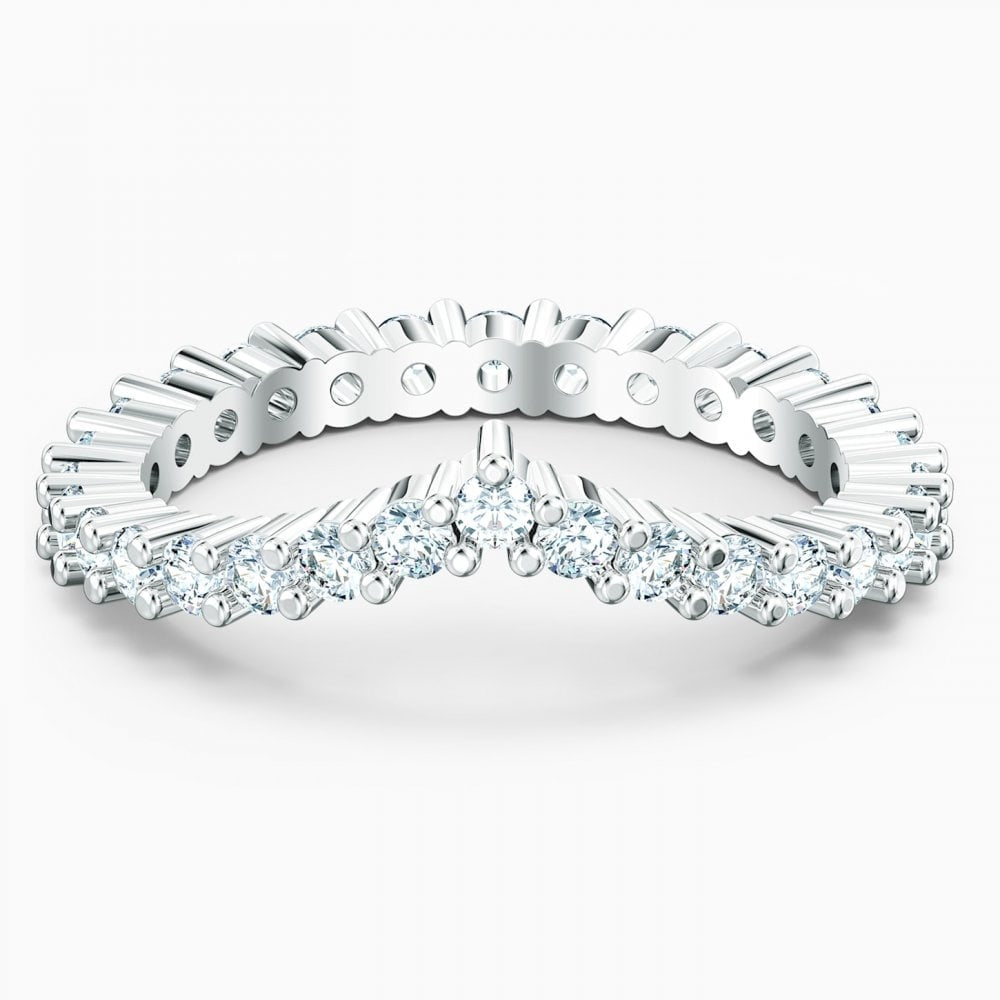 VITTORE V RING, WHITE SWAROVSKI CRYSTALS, RHODIUM PLATED