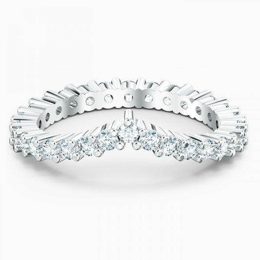 VITTORE V RING, WHITE SWAROVSKI CRYSTALS, RHODIUM PLATED