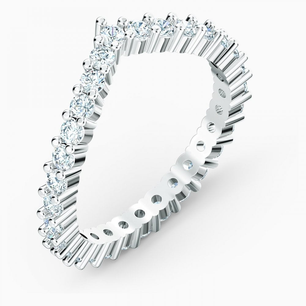 VITTORE V RING, WHITE SWAROVSKI CRYSTALS, RHODIUM PLATED