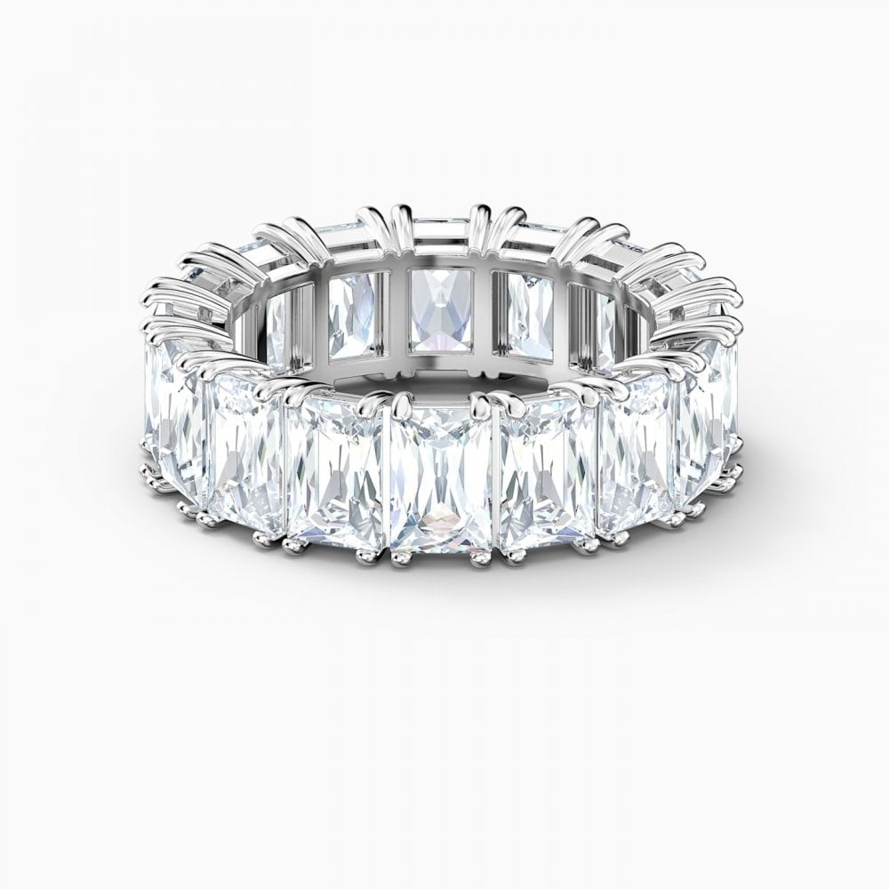 VITTORE WIDE RING, WHITE SWAROVSKI CRYSTALS, RHODIUM PLATED