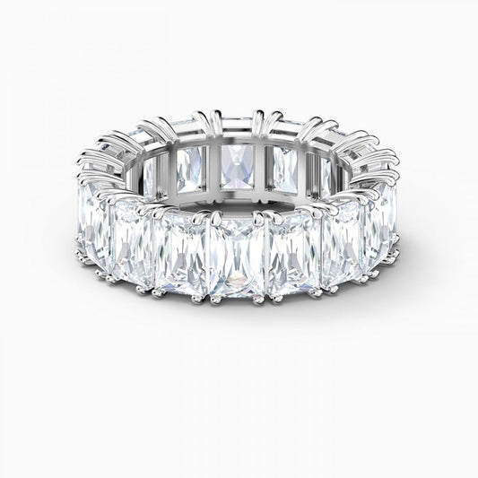 VITTORE WIDE RING, WHITE SWAROVSKI CRYSTALS, RHODIUM PLATED