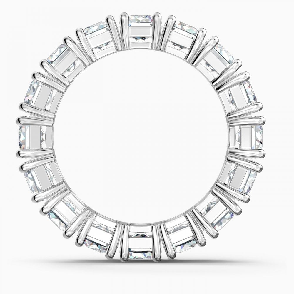 VITTORE WIDE RING, WHITE SWAROVSKI CRYSTALS, RHODIUM PLATED