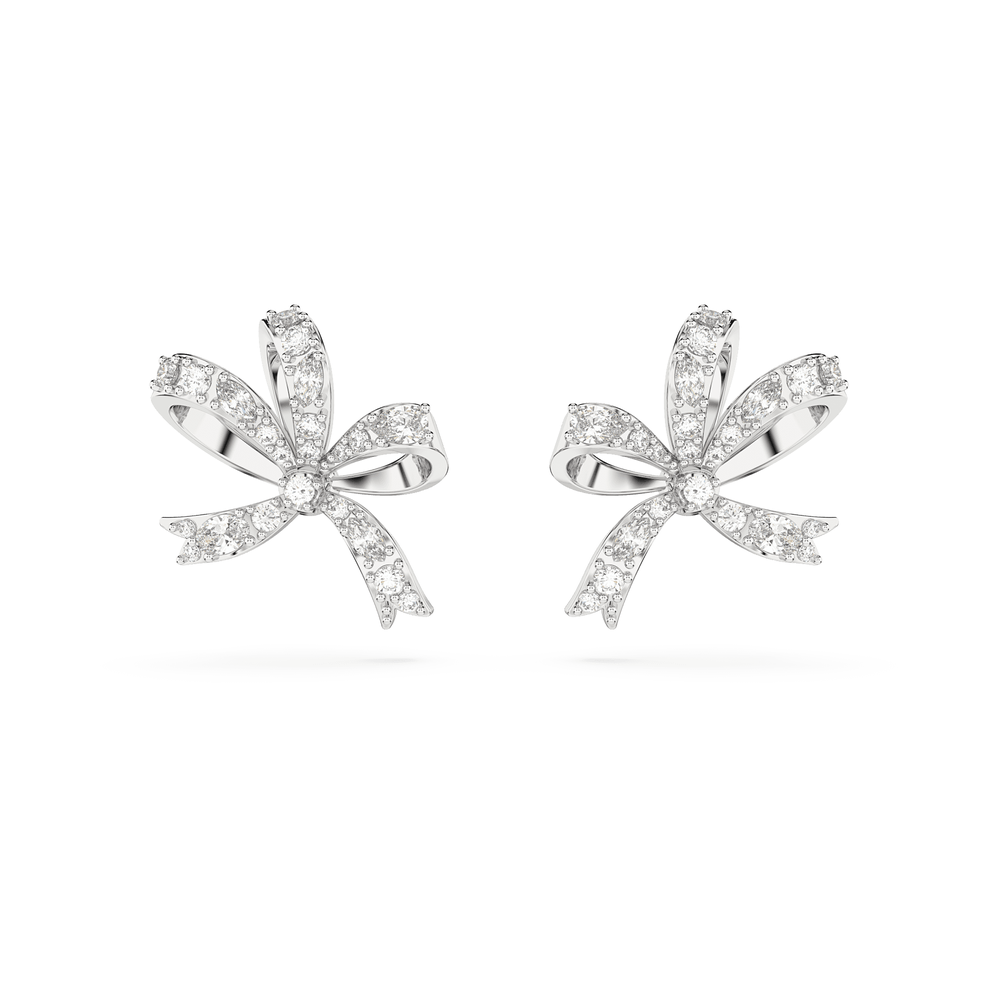 Volta Rhodium Plated Small Bow White Crystal Earrings